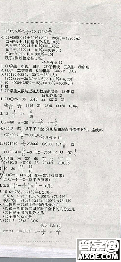 2019新版黃岡小狀元寒假作業(yè)六年級(jí)數(shù)學(xué)全國(guó)通用版參考答案