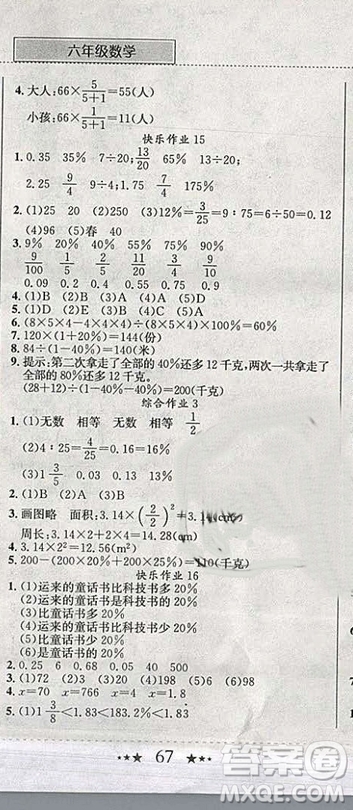 2019新版黃岡小狀元寒假作業(yè)六年級(jí)數(shù)學(xué)全國(guó)通用版參考答案