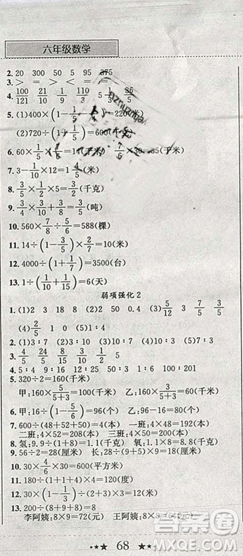 2019新版黃岡小狀元寒假作業(yè)六年級(jí)數(shù)學(xué)全國(guó)通用版參考答案