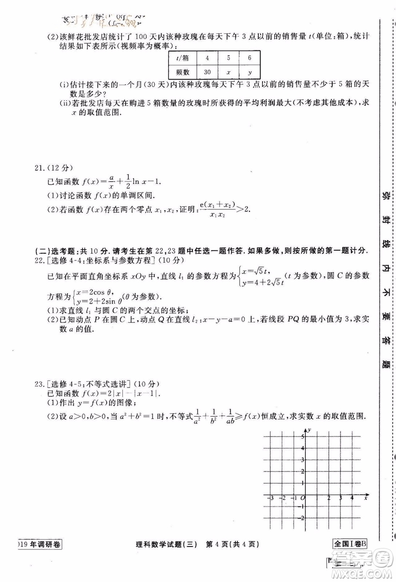 衡中同卷2019年調(diào)研卷普通高等學(xué)校招生全國(guó)統(tǒng)一考試模擬理科數(shù)學(xué)三試題及答案