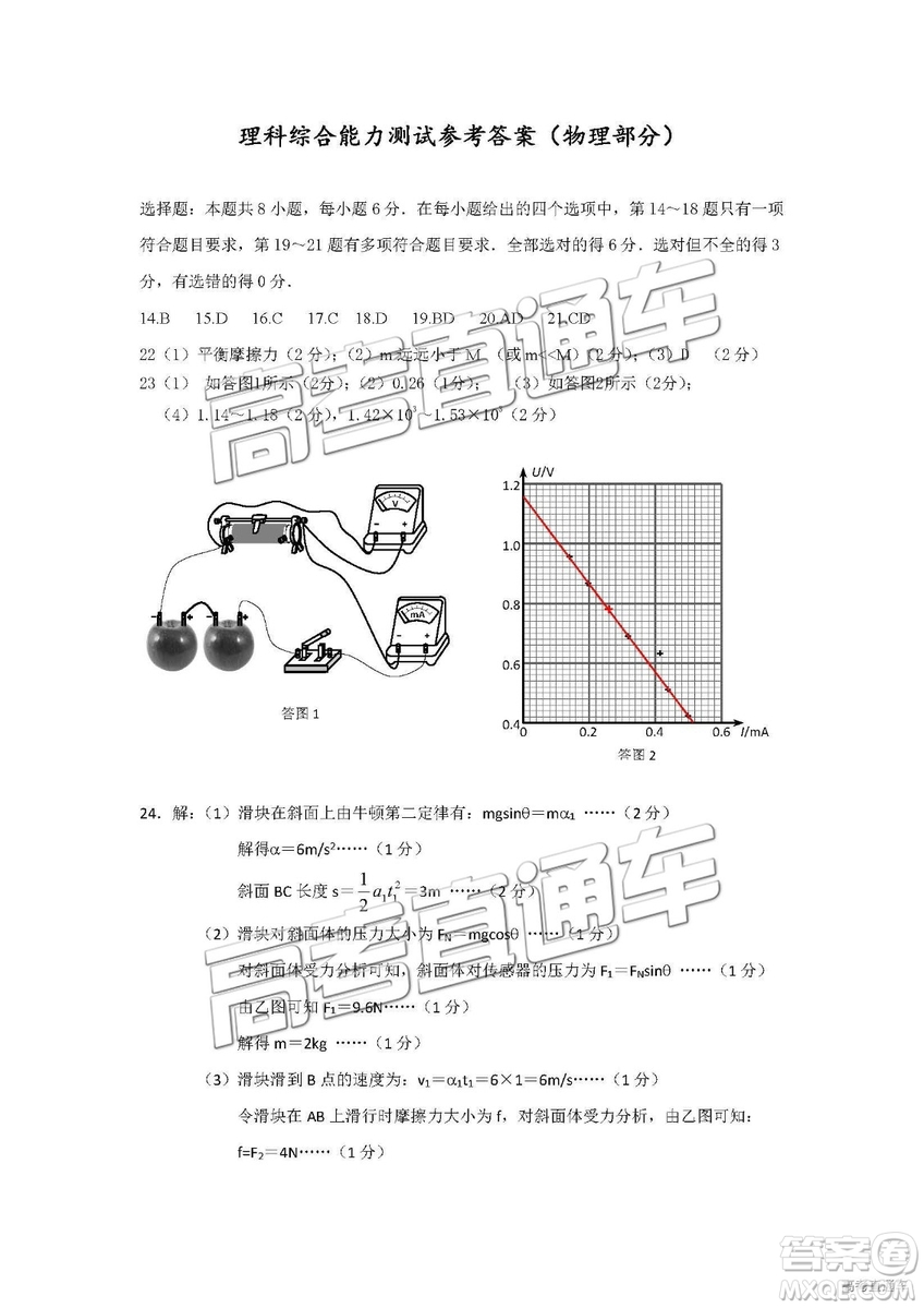 韶關市2019屆高三調研考試理綜試卷及答案