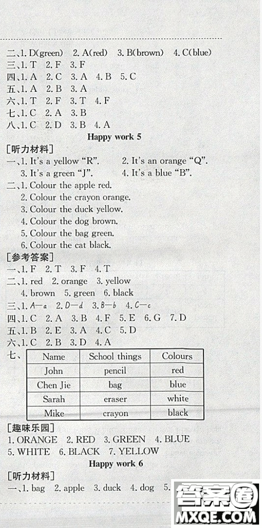 2019新版黃岡小狀元寒假作業(yè)三年級(jí)英語(yǔ)全國(guó)通用版參考答案