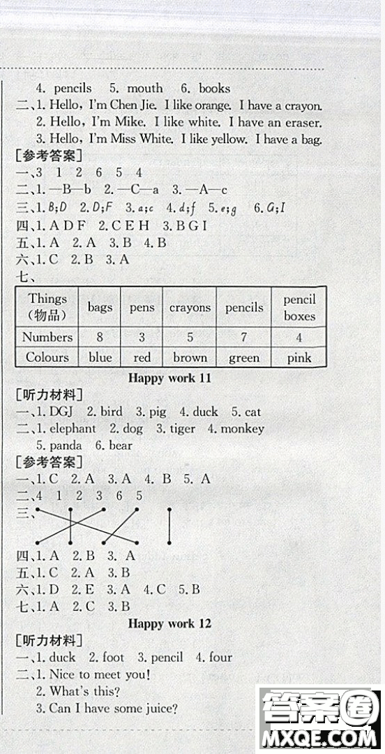 2019新版黃岡小狀元寒假作業(yè)三年級(jí)英語(yǔ)全國(guó)通用版參考答案