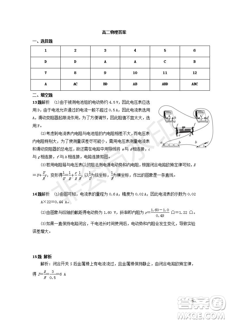 2018-2019學(xué)年黑龍江省鶴崗市第一中學(xué)高二上學(xué)期期末考試物理試題及答案