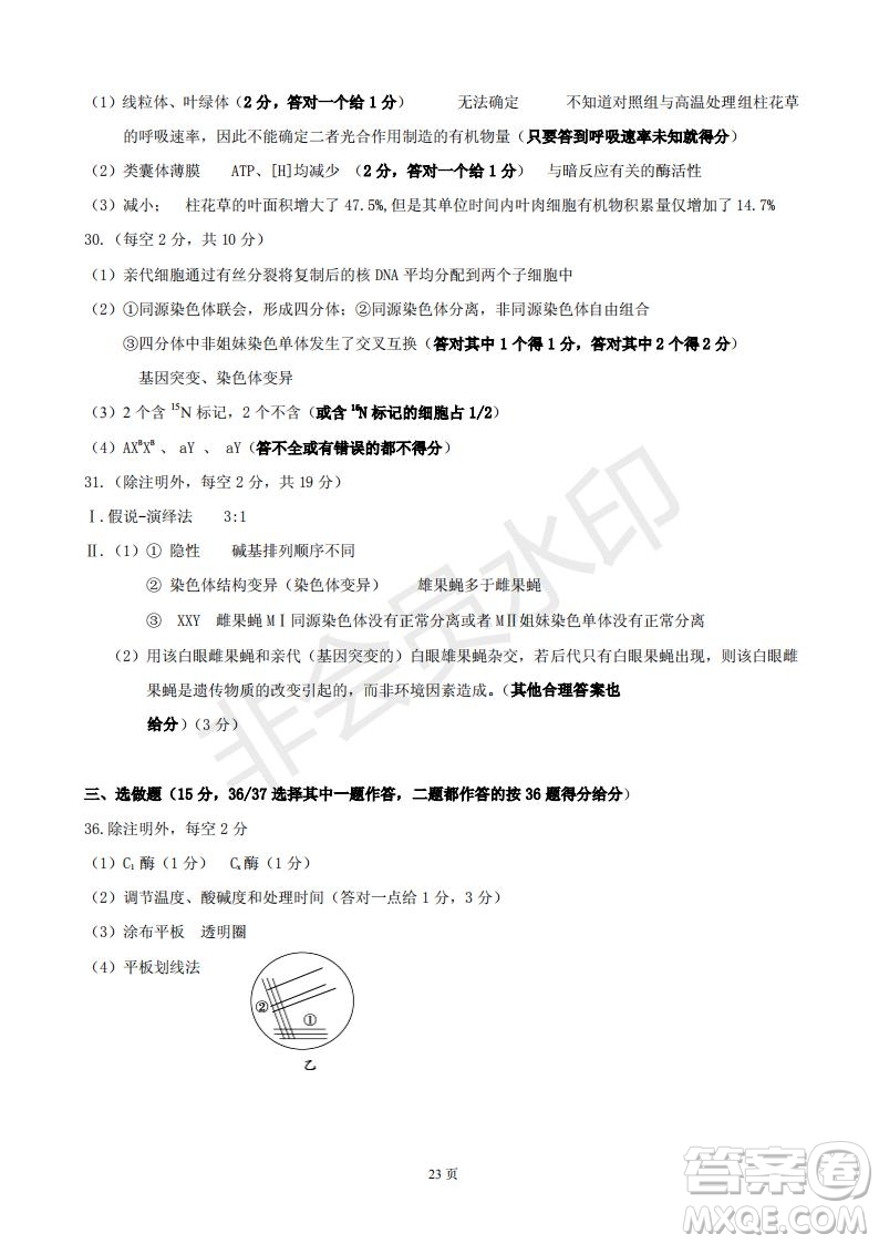 黃山市2019屆高中畢業(yè)班第一次質(zhì)量檢測(cè)理科綜合能力測(cè)試答案解析