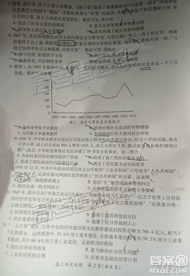 2019屆高三廈門期末質(zhì)檢文綜試題及參考答案