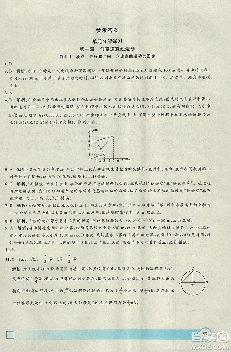 鐘書(shū)金牌2019寒假作業(yè)導(dǎo)與練物理高一上海專版參考答案