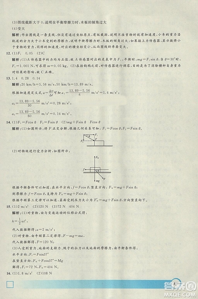 鐘書(shū)金牌2019寒假作業(yè)導(dǎo)與練物理高一上海專版參考答案