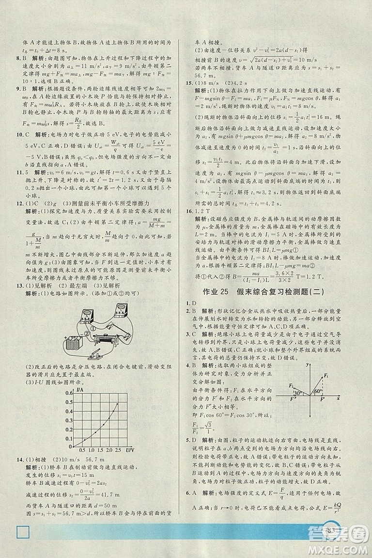 鐘書金牌2019年寒假作業(yè)導(dǎo)與練物理高二年級參考答案