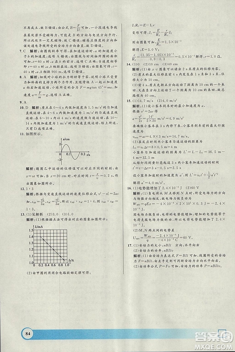 鐘書金牌2019年寒假作業(yè)導(dǎo)與練物理高二年級參考答案