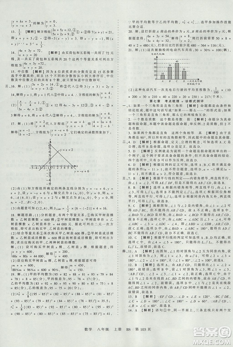 八年級上冊試卷2019年中學(xué)王朝霞考點(diǎn)梳理時習(xí)卷數(shù)學(xué)北師版BS參考答案