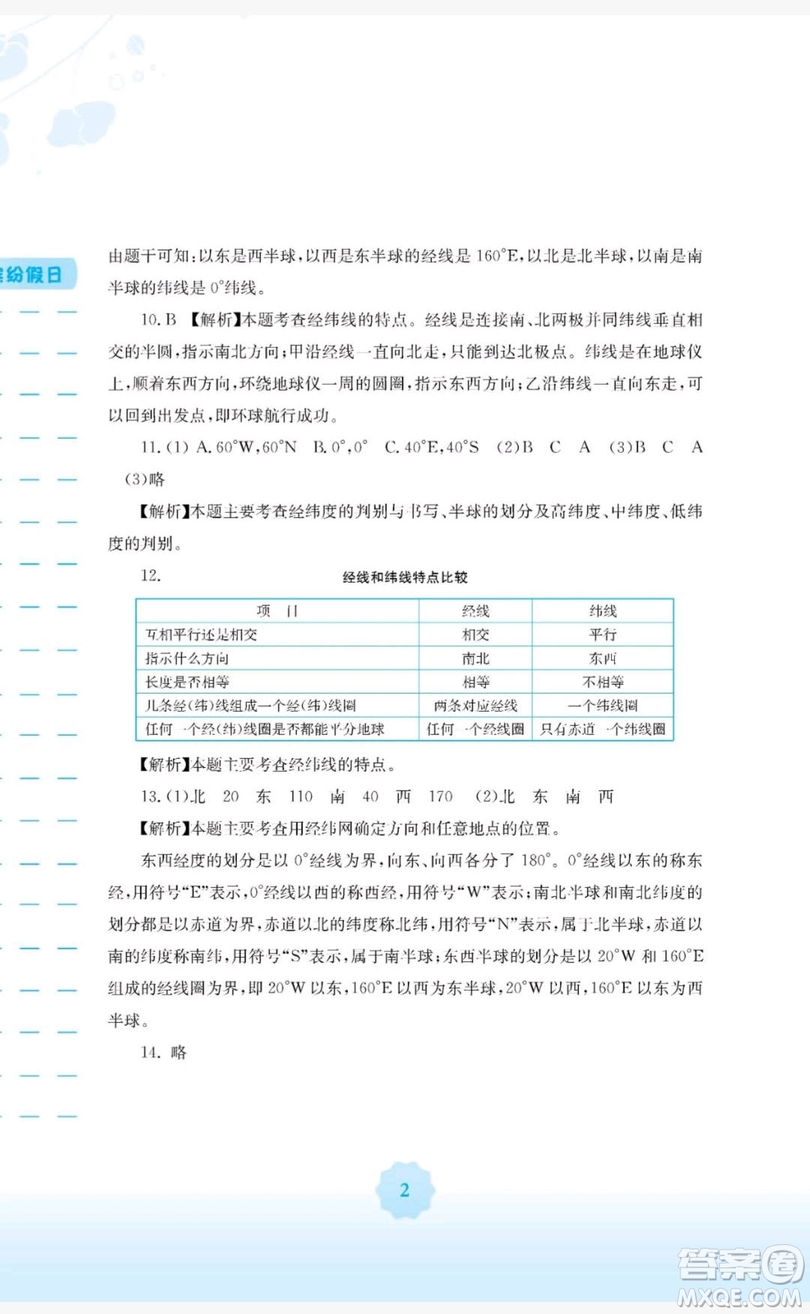 2019安徽教育出版社寒假生活作業(yè)七年級地理商務星球版答案