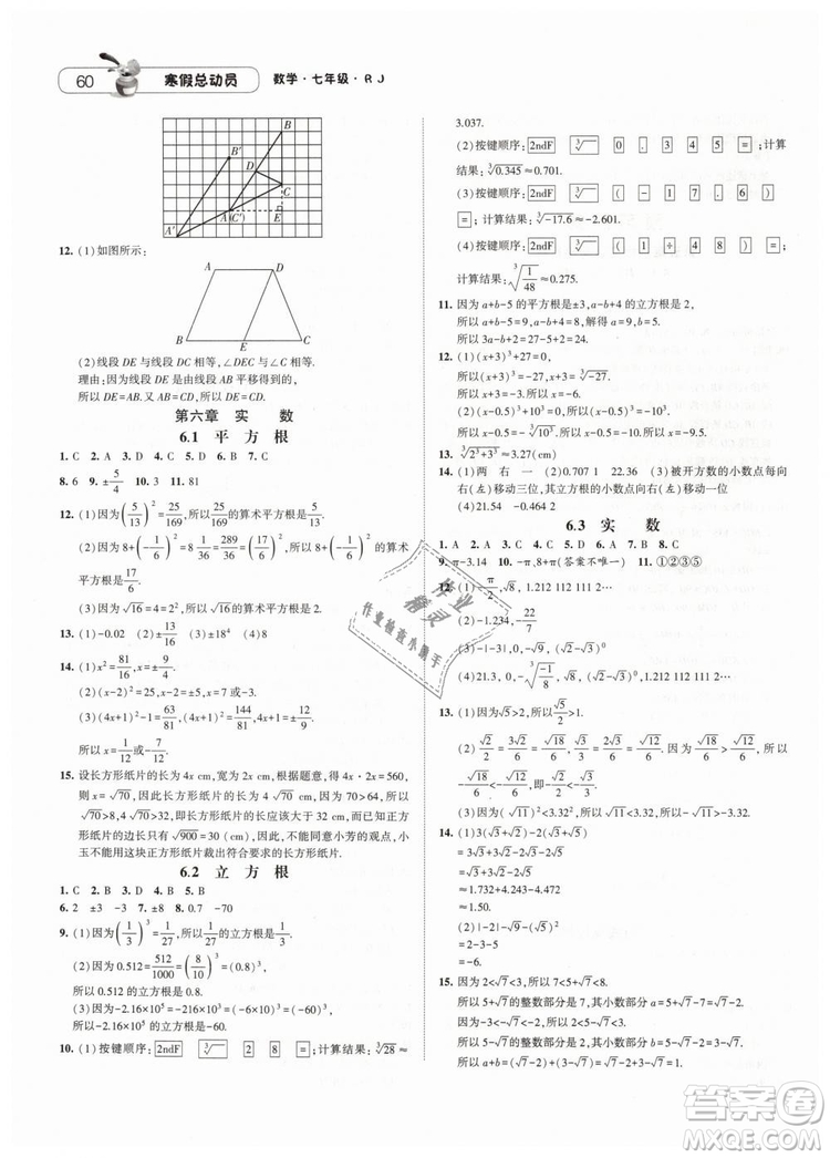 經(jīng)綸學(xué)典2019寒假總動(dòng)員七年級(jí)數(shù)學(xué)人教版RJ答案