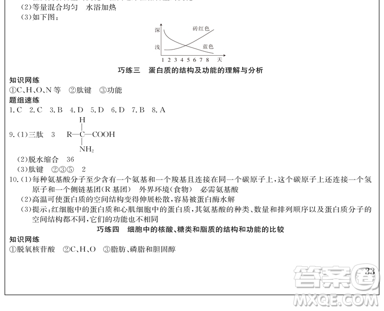 2019新版假日巧練生物必修1高中一年級寒假作業(yè)參考答案