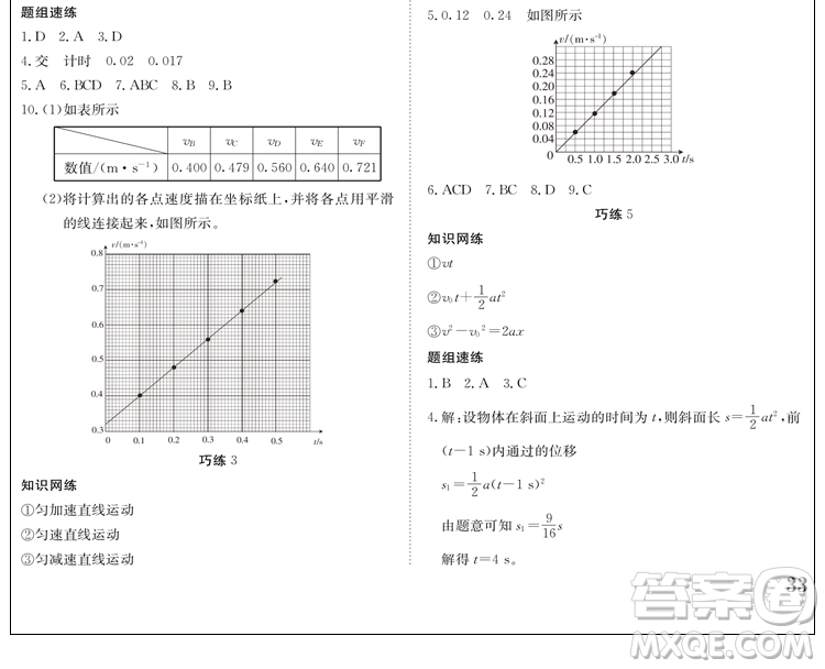 金太陽教育2019新版假日巧練物理必修1高中一年級上冊寒假作業(yè)參考答案