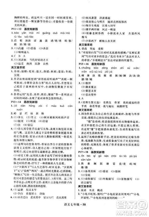 2019年贏在起跑線中學(xué)生快樂寒假7年級(jí)語(yǔ)文參考答案