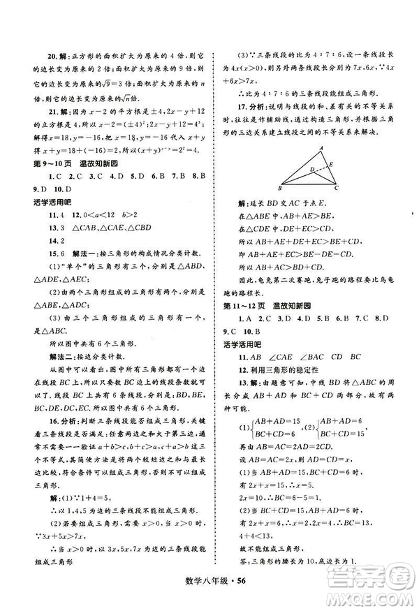 2019年贏在起跑線(xiàn)中學(xué)生快樂(lè)寒假8年級(jí)數(shù)學(xué)參考答案