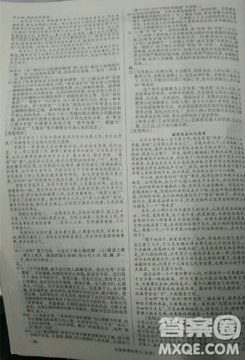 2019高考語(yǔ)文核按鈕綜合訓(xùn)練全國(guó)課標(biāo)卷B版答案