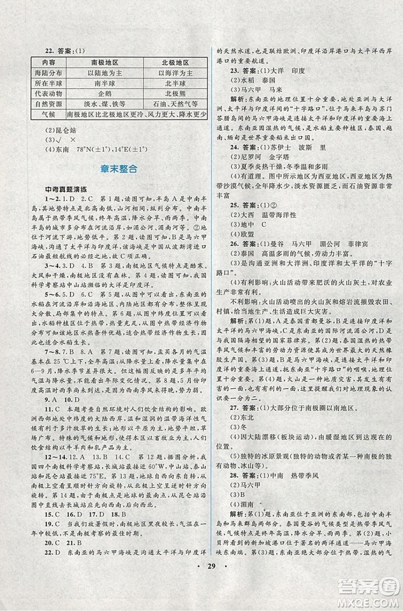 志鴻優(yōu)化系列叢書2019初中同步學考優(yōu)化設計地理七年級下冊湘教XJ版答案