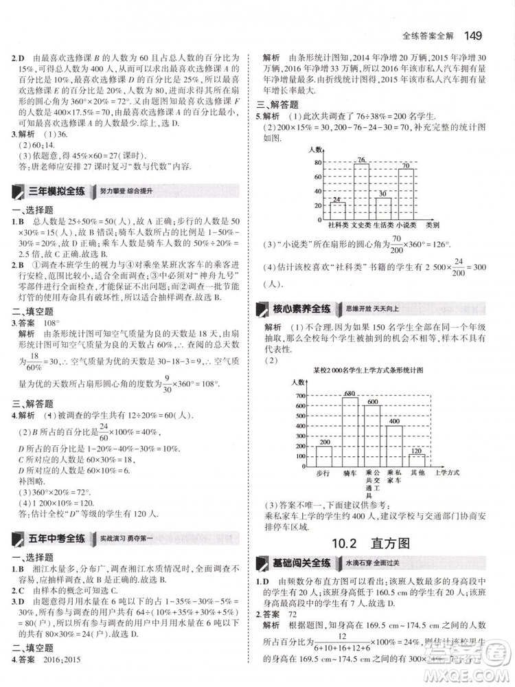 曲一線科學(xué)備考2019版5年中考3年模擬七年級下冊數(shù)學(xué)人教版RJ參考答案