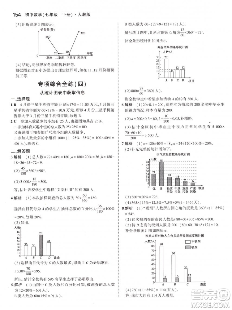 曲一線科學(xué)備考2019版5年中考3年模擬七年級下冊數(shù)學(xué)人教版RJ參考答案