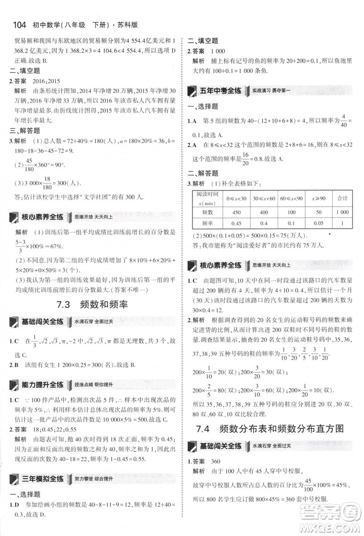 曲一線科學(xué)備考2019版5年中考3年模擬八年級(jí)數(shù)學(xué)下冊(cè)蘇科版參考答案