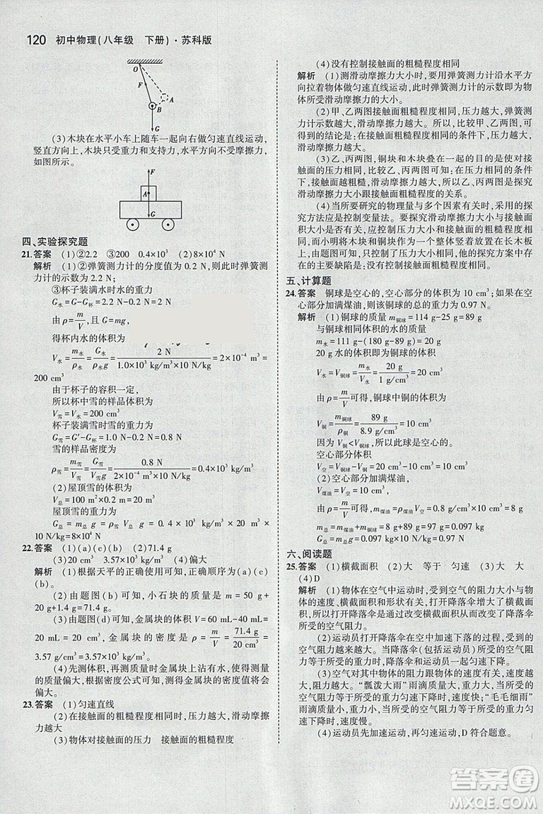 曲一線科學(xué)備考2019版5年中考3年模擬八年級(jí)下冊(cè)物理蘇科版參考答案