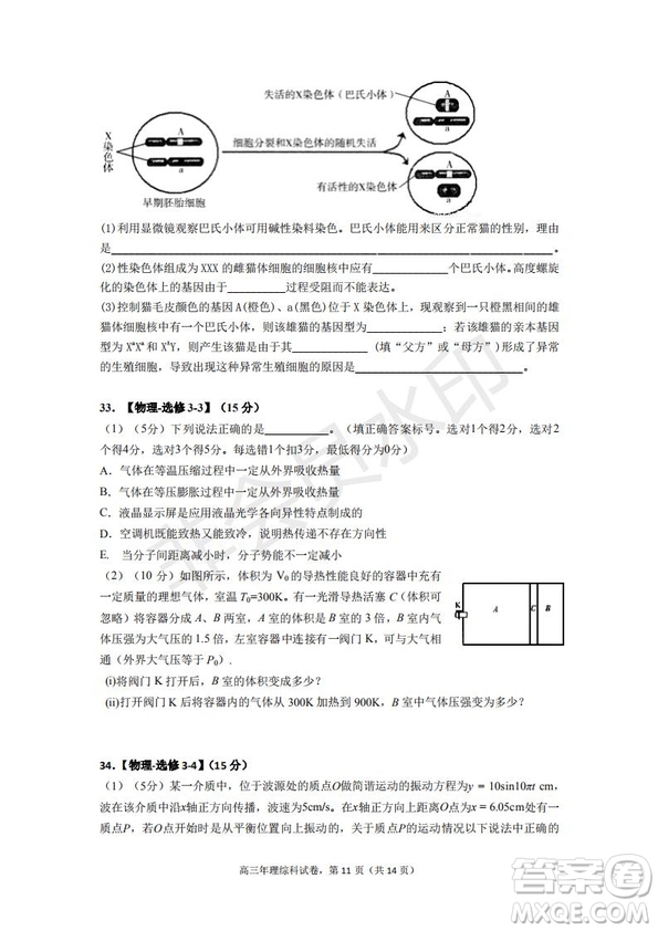 永春一中培元中學季延中學石光中學2019屆高三年畢業(yè)班第二次聯(lián)合考試卷理科綜合試題及答案