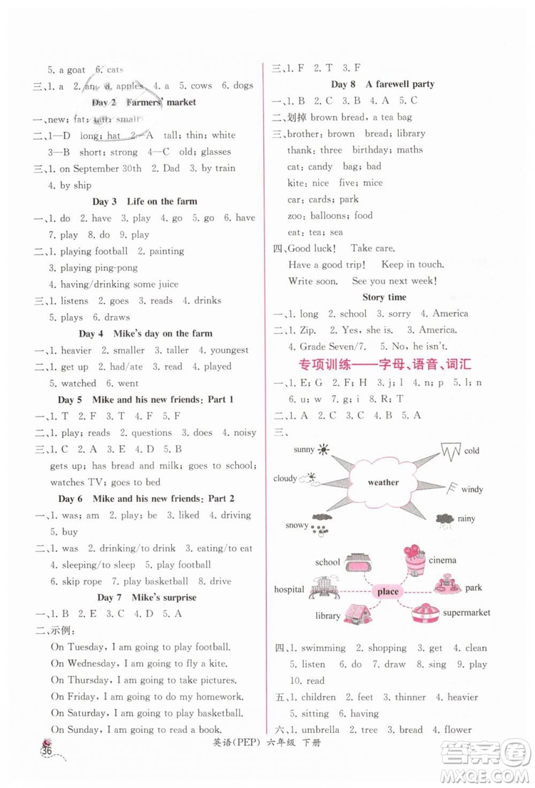 人教版同步導(dǎo)學(xué)案課時(shí)練2019六年級(jí)英語下冊參考答案