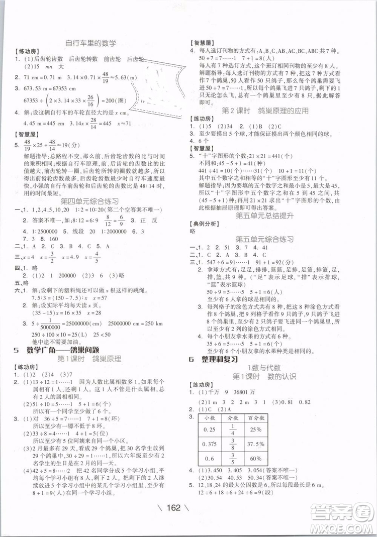 開(kāi)明出版社2019版全品學(xué)練考六年級(jí)下冊(cè)數(shù)學(xué)RJ人教版參考答案