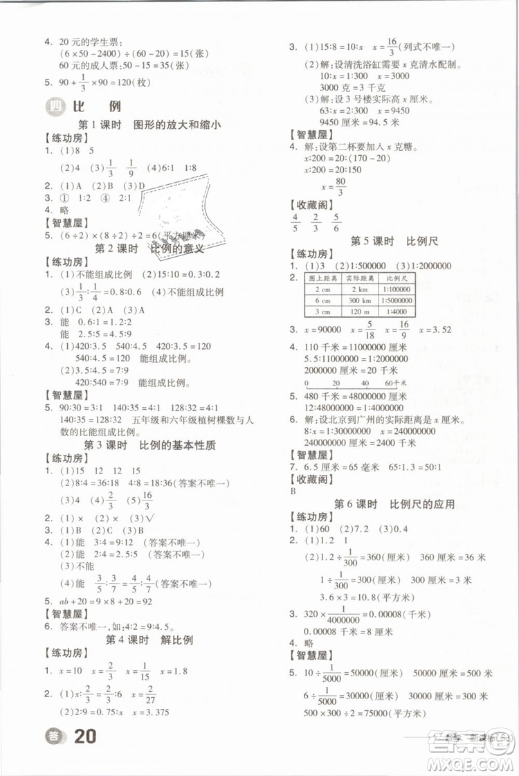 開明出版社2019版全品學練考六年級下冊數(shù)學SJ蘇教版參考答案