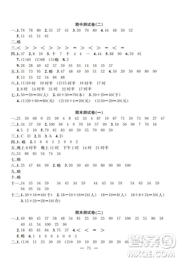 鐘書金牌2019年金牌教練一年級數(shù)學(xué)下冊參考答案