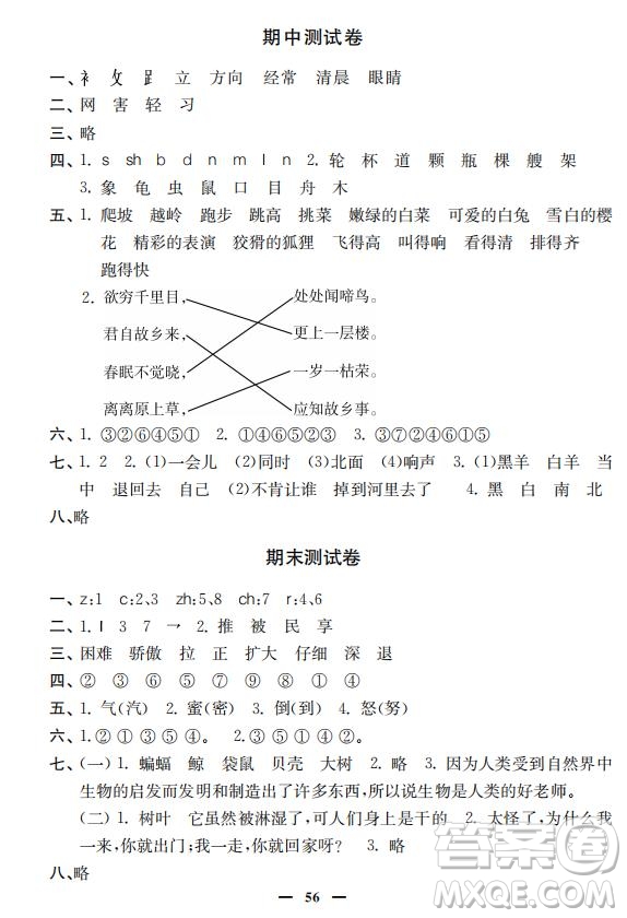 鐘書金牌2019年金牌教練一年級語文下冊參考答案