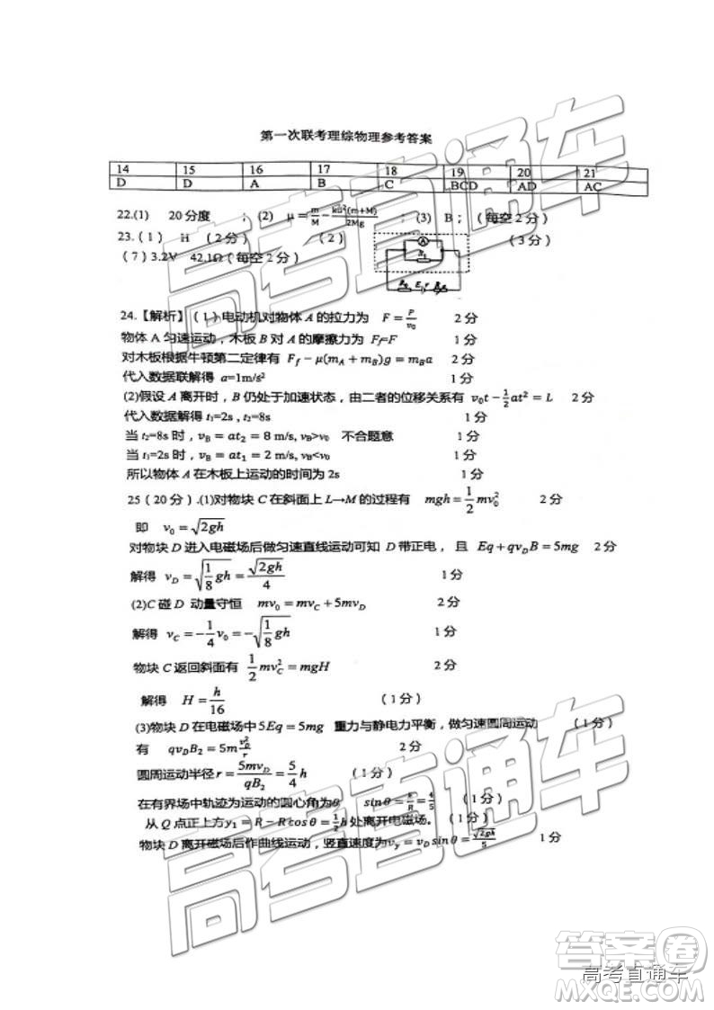 2019年江西重點(diǎn)中學(xué)協(xié)作體高三第一次聯(lián)考理綜試題及參考答案