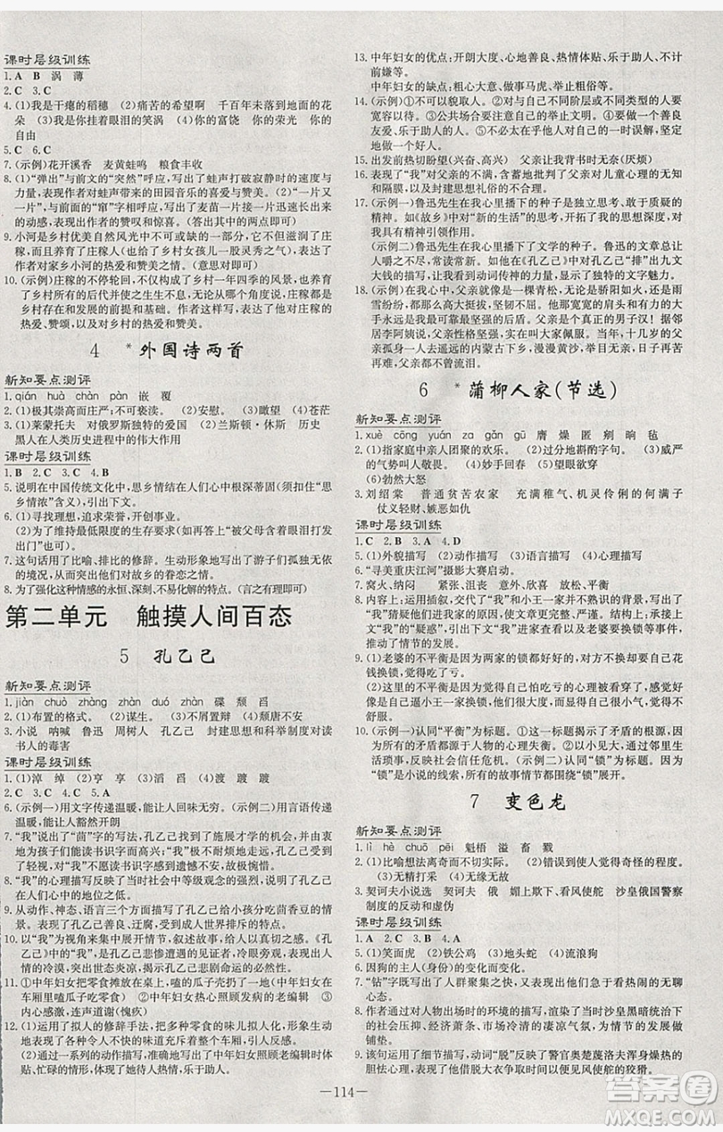 2019導(dǎo)與練練案課時練課時作業(yè)本九年級語文下冊人教版答案