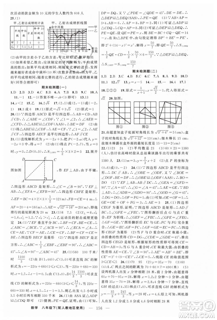 人教地區(qū)使用原創(chuàng)新課堂2019年數(shù)學(xué)下冊八年級參考答案