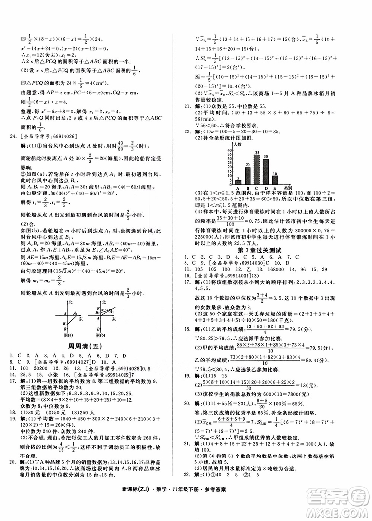 2019年全品小復(fù)習(xí)八年級下冊初二數(shù)學(xué)新課標(biāo)ZJ浙教版參考答案