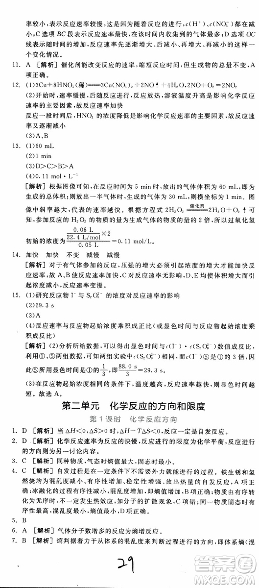 2019年全品學(xué)練考練習(xí)冊(cè)高中化學(xué)選修4新課標(biāo)SJ蘇教版參考答案