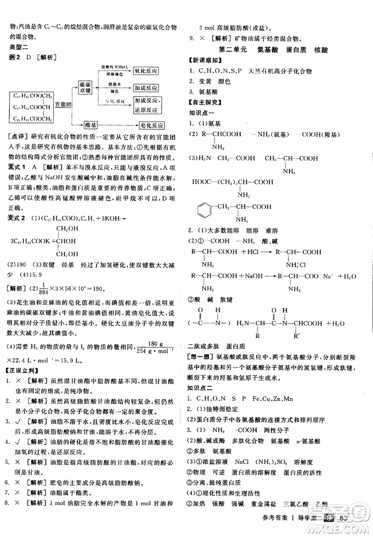 2019年全品學(xué)練考測(cè)評(píng)卷高中化學(xué)選修5有機(jī)化學(xué)基礎(chǔ)蘇教版SJ參考答案