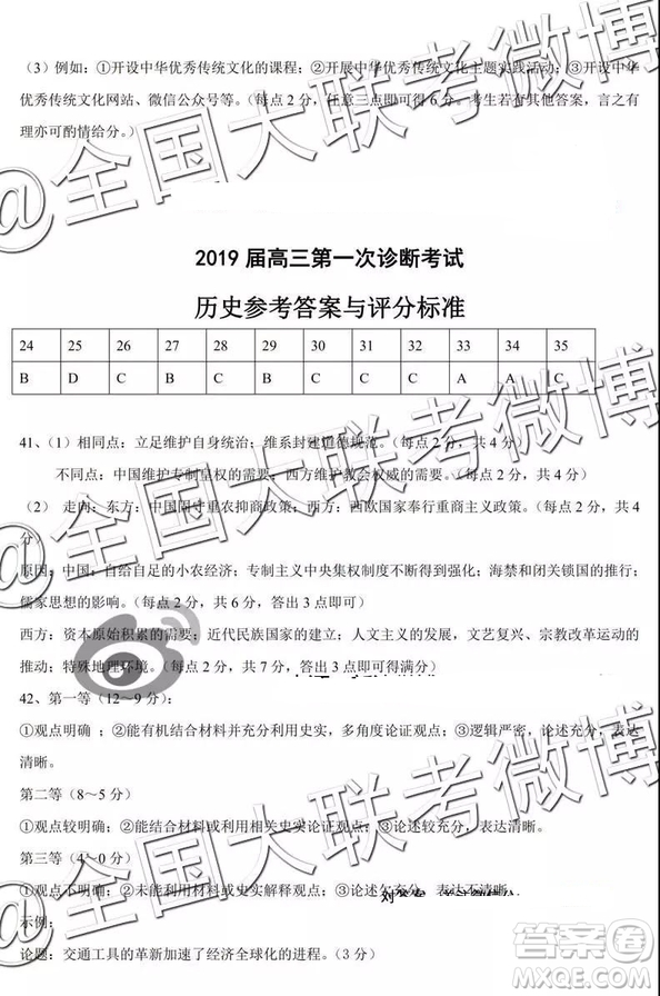 河北省五個(gè)一名校聯(lián)盟2019屆高三下學(xué)期第一次診斷考試文科綜合參考答案