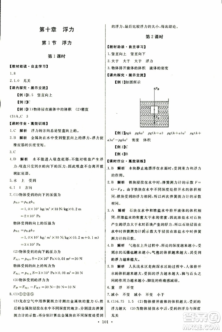 2019版天舟文化能力培養(yǎng)與測試八年級下冊物理人教版參考答案