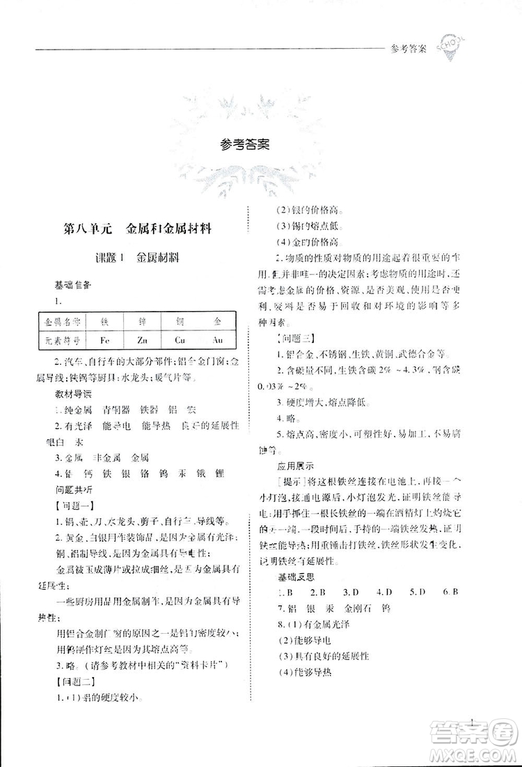 2019新課程問題解決導學方案九年級下冊化學人教版答案