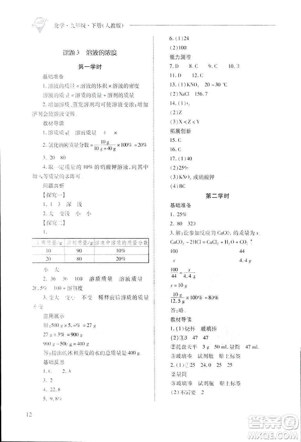 2019新課程問題解決導學方案九年級下冊化學人教版答案