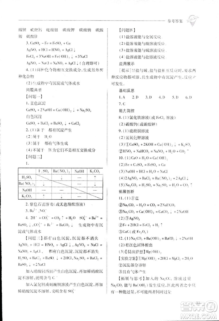 2019新課程問題解決導學方案九年級下冊化學人教版答案