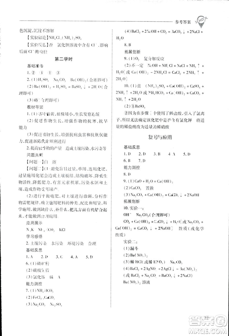 2019新課程問題解決導學方案九年級下冊化學人教版答案