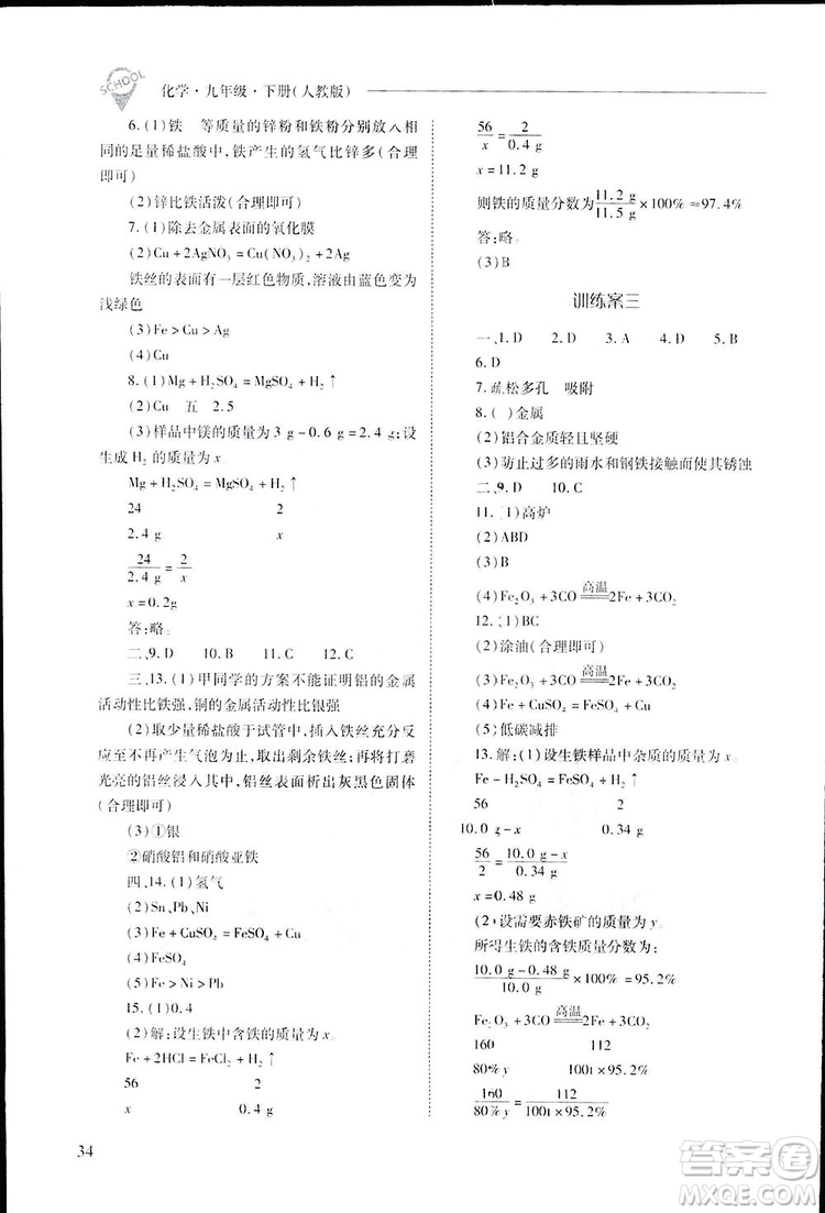 2019新課程問題解決導學方案九年級下冊化學人教版答案