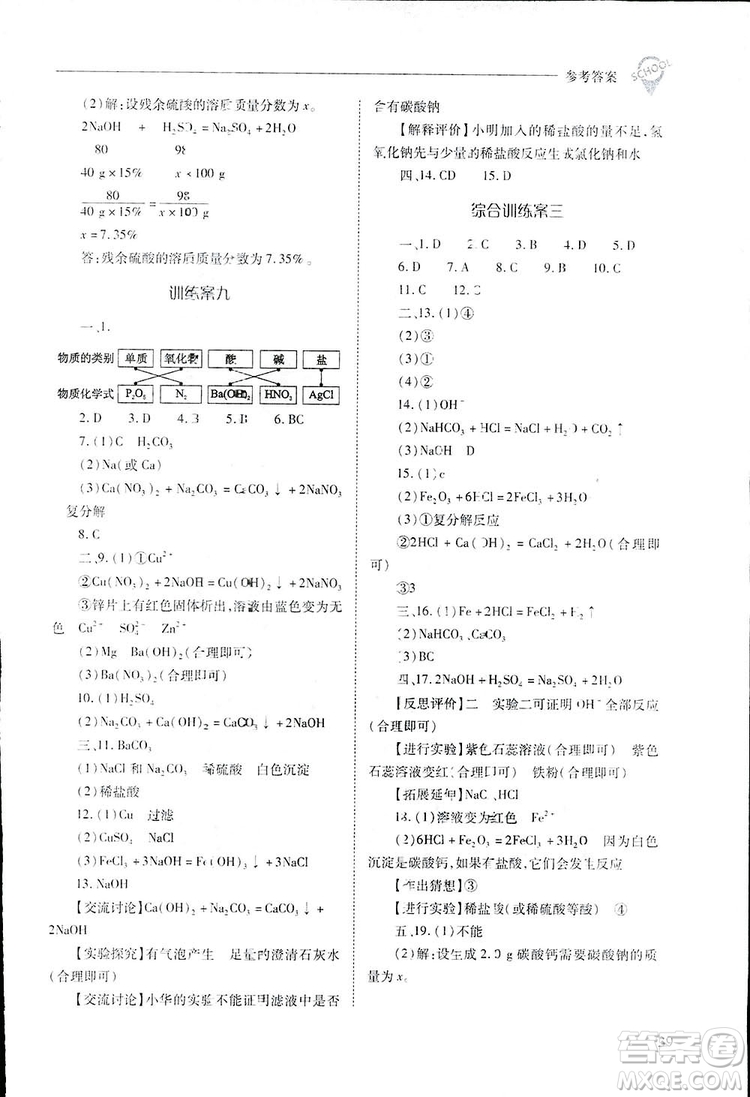 2019新課程問題解決導學方案九年級下冊化學人教版答案