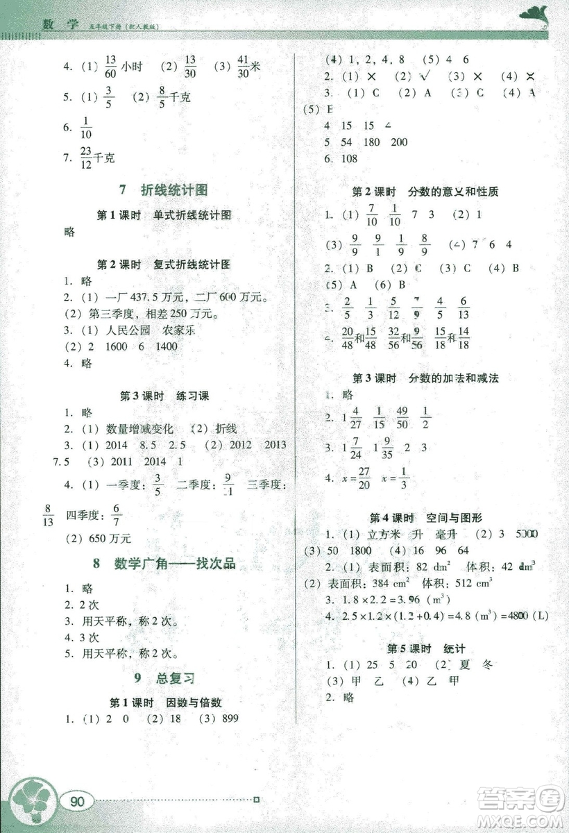 2019人教版南方新課堂金牌學(xué)案五年級(jí)下冊(cè)數(shù)學(xué)答案