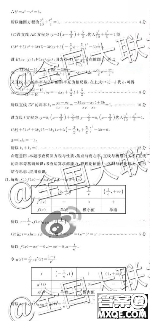 教考聯(lián)盟高中2019屆畢業(yè)班第二次診斷性考理數(shù)參考答案