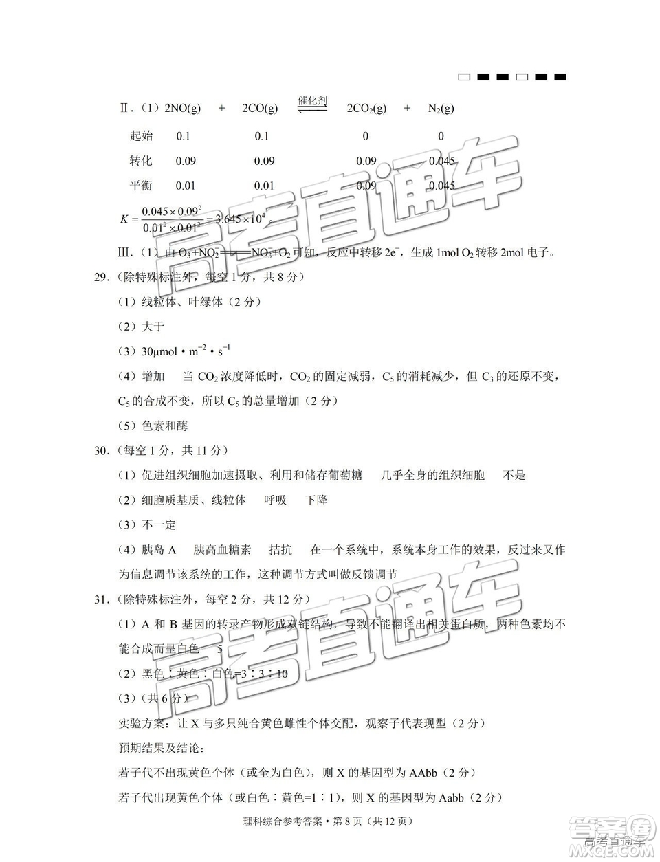 云南師大附中2019年高三高考適應(yīng)性月考卷六理綜試卷及答案